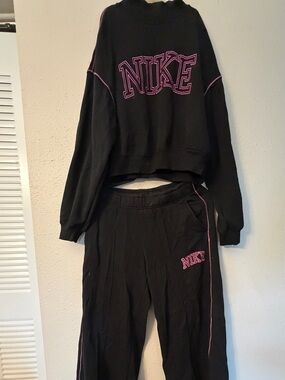 Nike Kids Black Sweatpants with Pink Logo & Side Piping